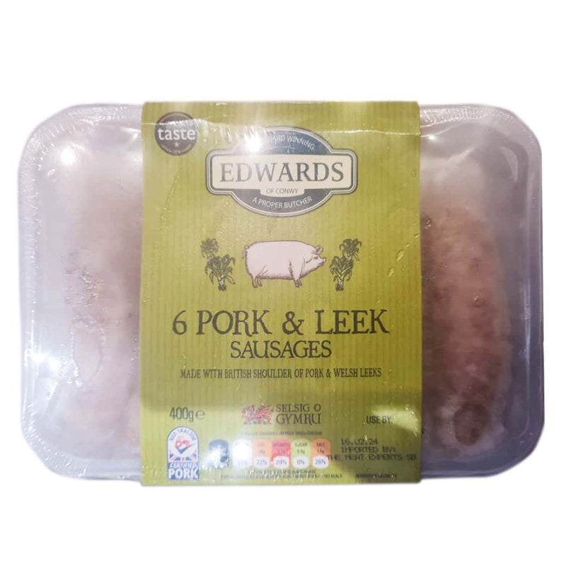 Edwards of Conwy 6 Pork and Leek Sausages 400g