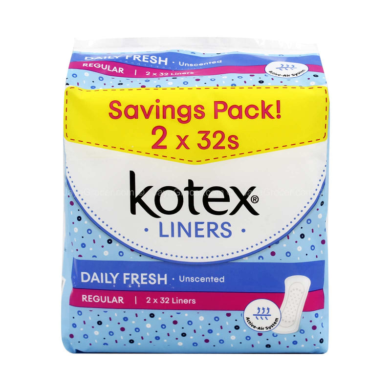 Kotex Daily Fresh Regular Unscented Liners 32pcs x 2